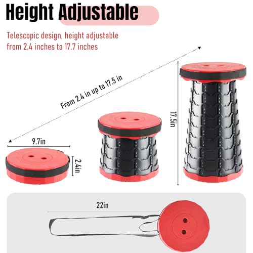 Doseno Upgraded Foldable Stool Thickened, Portable Collapsible Stool Retractable Stool for Fishing, Hiking Tours, BBQ, Parties, Outdoor Activities (Red, 2pack) - color: Red, size: 2pack