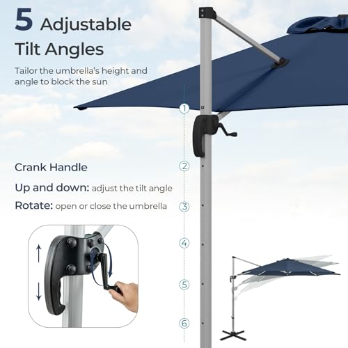 Cantilever Patio Umbrella Aluminum Offset Umbrella with 360-Degree Rotation & Adjustable Tilt, Large Patio Offset Umbrella for Garden, Pool, Backyard & Deck - color: Navy Blue, size: 11ft