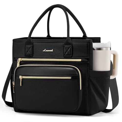 LOVEVOOK Insulated Lunch Bag Women,Wide Opening Adult Lunch Box Women,Leakproof Cooler Bag for Work Picnic Beach Family College,Lunch Teacher Tote Bag with Adjustable Shoulder Strap and Cup Holder - color: Black, size: X Large —18l