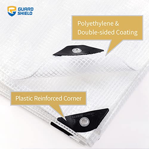 GUARD SHIELD Clear White Tarp Heavy Duty 8x20 Feet Waterproof for Greenhouse Outdoor Garden Poly Cover UV Resistant 3x3 Weave 10mil - color: Clear Leno / White, size: 8x20