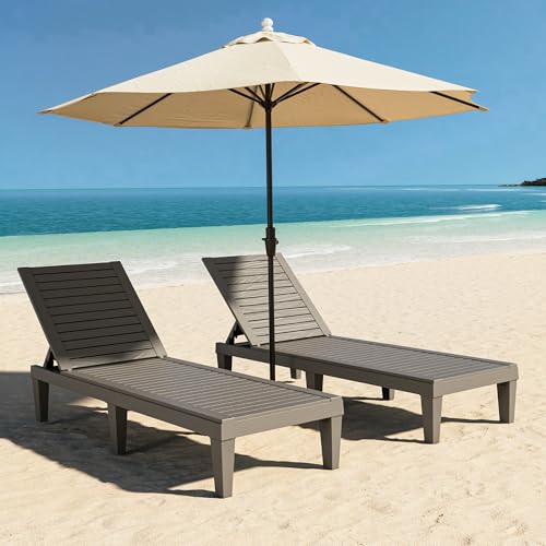 Lounge Chair,Pool Lounge Chairs Set of 2,Lounge Chair Outdoor,Waterproof Sun Loungers Chair,5-Positions Adjustable Outdoor Lounge Chairs for Garden Beach Patio Poolside Lawn Deck,Striped Grey - color: Grey, size: Set of 2