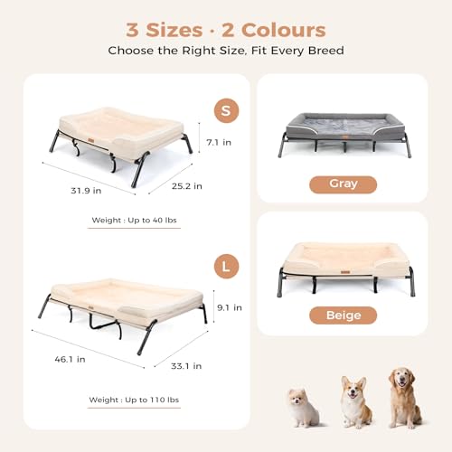 Lekereise Raised Dog Bed for Small Dog 32x25 Inch, Orthopedic Pet Beds with Waterproof Egg Crate Foam, Removable Dogs Couch Bed for Indoor Outdoor, 2-in-1 Design, Load 40lb, Beige