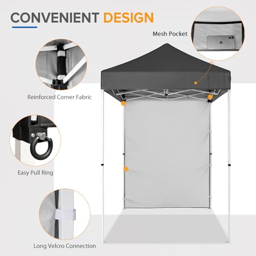 EAGLE PEAK Pop up Canopy 5x5, Outdoor Portable Canopy Tent with One Removable Sunwall, Carry Bag Included, Gray - color: Gray