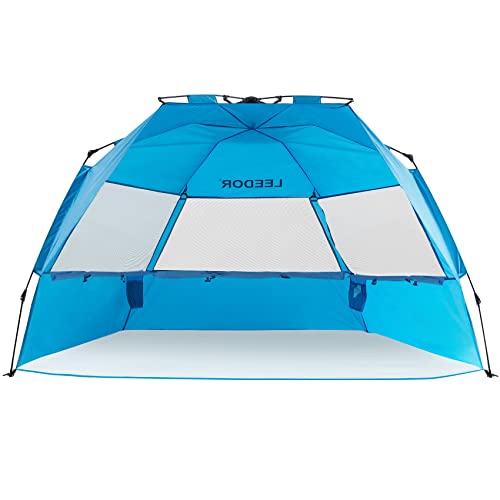 LEEDOR® Beach Tent Sun Shelter Instant Beach Umbrella with UPF 50+ UV Portable Windproof Pop Up Shade for 3 to 4 Person for Family Patent Pending