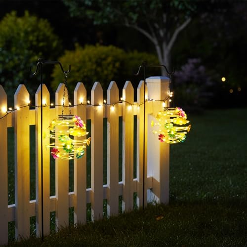 2 Pack Solar Lanterns Outdoor Waterproof , 30LEDs Hanging Solar Lights with Flower for Garden Patio Yard Decor, Gift for Grandma Gardeners Women - color: Red-Flower