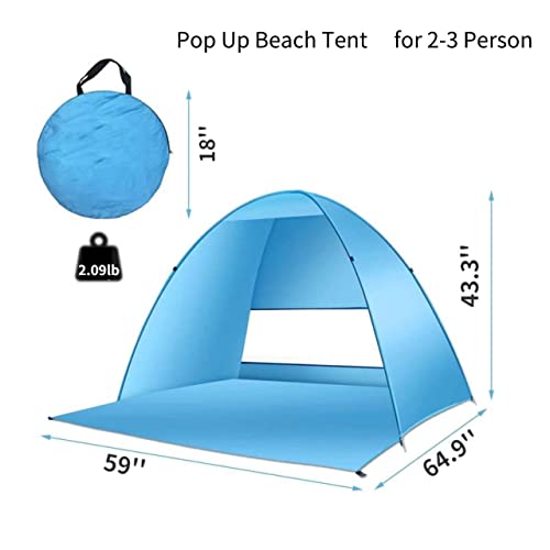 Pop Up Beach Tent –for 2-3 Person UPF 50+ UV Sun Protection Beach Shade Tent Pop Up Sun Shelter with Carry Bag and Stakes for Beach, Park, Camping (Large) - size: Large