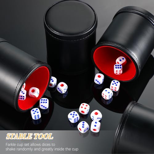 Skylety 6 Pcs PU Leather Dice Cups Set, Red Leatherette Felt Lining Quiet Shaker with 30 Dices Liars dice Game for Craps Farkle Casino Game Family Bar