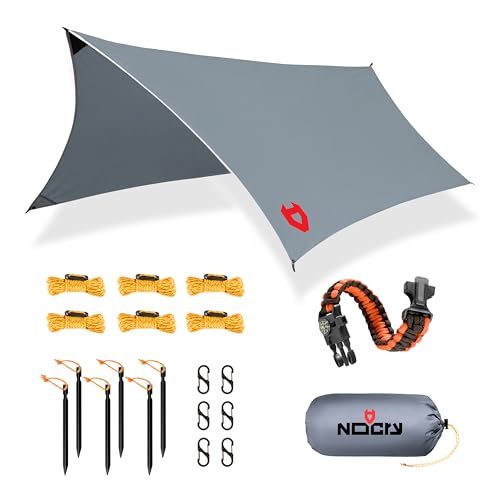 Rain Fly12x10 Lightweight Survival Camping Tarp; 100% Waterproof; Makes a Great Backpacking Tarp or Hammock Shelter; Comes in Multiple Colors, Survival Bracelet Included; Grey - color: 12x10 Grey