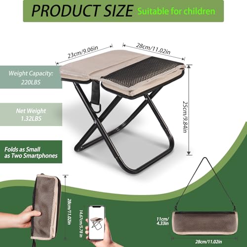 Foldable Backpack Stool, Portable Stool & Pocket Chair for Camping Hiking, 220LBS Capacity Ultralight Collapsible Seat, Quick Setup for Fishing Travel Outdoor Activities（Khaki） - color: Khaki