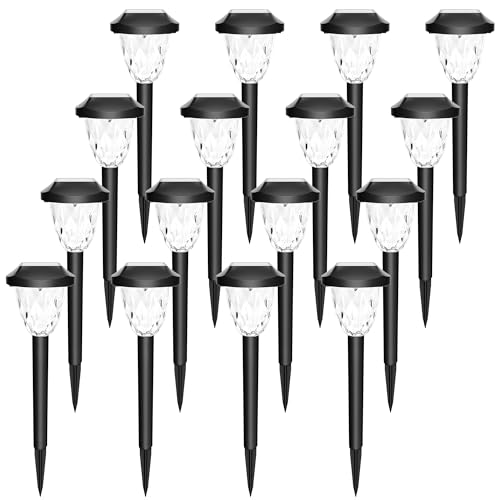 GIGALUMI 16 Pack Solar Outdoor Lights, Bright Solar Pathway Lights with Great Pattern, Waterproof Auto On/Off Light for Outside Garden Walkway Driveway Lawn Pathway - color: Cold White, size: 14.17'' 16 Pack