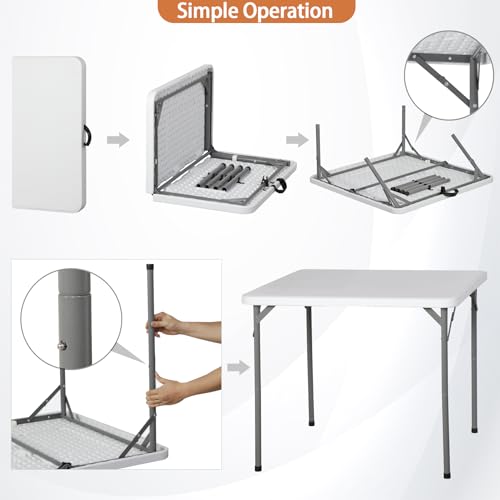 ZENY 34inch Fold in Half Square Table, Portable Plastic Dining Card Table for Kitchen or Outdoor Party Wedding Event, Bi-Folding Picnic Camp Dining Table, White - color: White, size: 34" x 34"