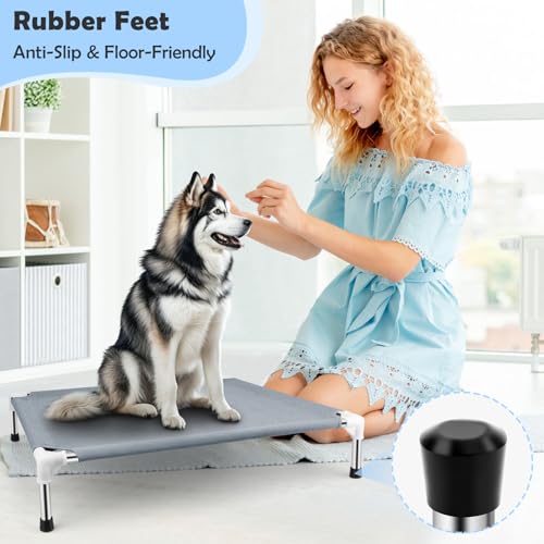 Outdoor Elevated Dog Bed, Dog Cots Beds for Large Dogs, Portable Cooling Raised Dog Beds for Large Dogs for Indoors, Outdoors, Beach - color: Grey-L