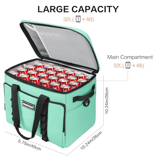 Soft Insulated Cooler Bag Collapsible Large Travel Coolers Soft Sided Coolers Ice Chest, Leakproof, Waterproof - color: light green