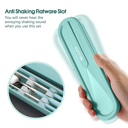 Travel cutlery set, 18/8 stainless steel cutlery, Reusable utensils set with case, Portable Silverware Lunch Box for Camping and Office (Bule/knife set) - color: Blue