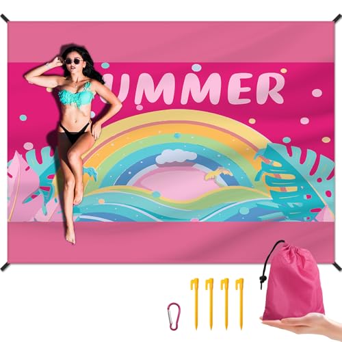 DPWCVM Beach Blanket Waterproof Sandproof Large Beach Mat 83" X 106" for 5-7 Adults Sand Free Mat Quick Drying,Lightweight & Durable with 4 Stakes & 4 Corner Pockets for Beach Camping .(Pink) - color: Pink, size: 83" X 106"