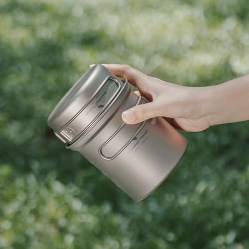 iBasingo Backpacking Cookset Titanium Camping Pots Set Ultralight Outdoor Picnic Pots Pans with Folding Handle Druable Portable Cooking Mess Kit Compact Picnic Dishes Bowls Cups (Multiple Sizes) - color: Ti2037C(750ML+300ML)