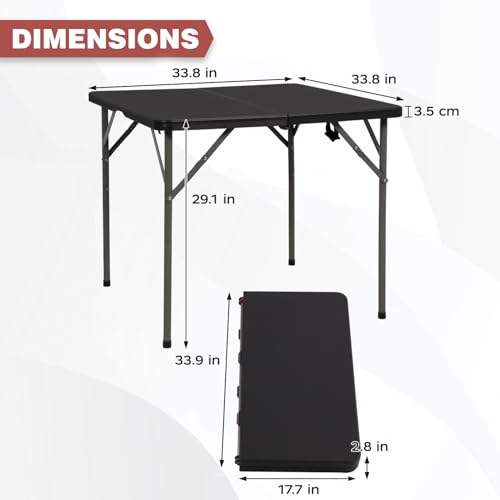 PayLessHere 34" Folding Tables Plastic Folding Card Table Half Portable Foldable Square Table for for Parties Wedding BBQ Camping, Black - color: Black, size: 34"