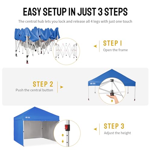 CROWN SHADES 10X10 Commercial Instant Canopy Pop Up Tent with Center Lock, 300D Fabric, 4 Sidewalls, Sto'N Go Bag, Blue - color: Blue, size: 10x10 Classic