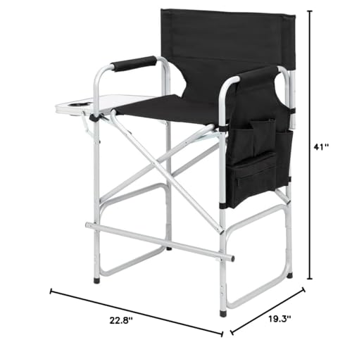 Tall Directors Chair, Portable Makeup Artist Chair with Side Table, Cup Holder, Storage Bag and Footrest, 41'' Seat Height Folding Camping Chairs for Tailgating Camp Lawn Picnic Fishing Beach