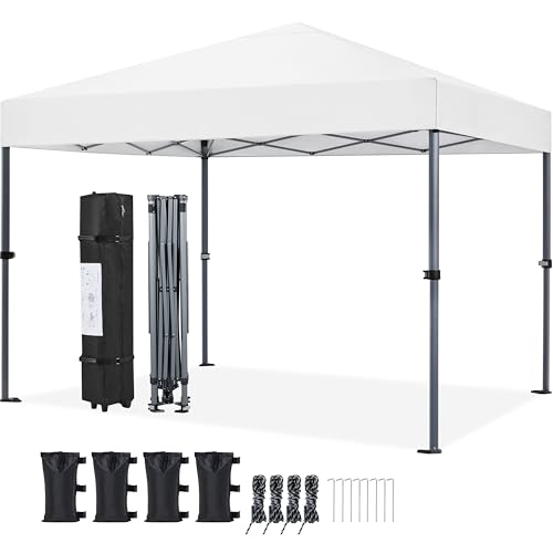 Yaheetech 10x10 Pop Up Canopy Easy Set-up Tent, Portable Outdoor Canopy Instant Tent, Commercial Gazebo with Wheeled Carry Bag & 4 Sandbags for Home, Party & Outdoor Activities, White - color: White, size: 10x10