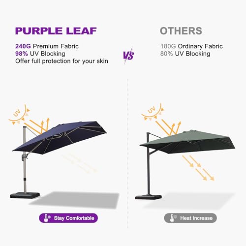 PURPLE LEAF Patio Umbrella with Base Included, 9ft Outdoor Aluminum Cantilever Umbrella with 360° Rotation, Aluminum Large Offset Umbrella for Outdoor Garden Pool, Navy Blue - color: Navy Blue, size: 9' x 9'