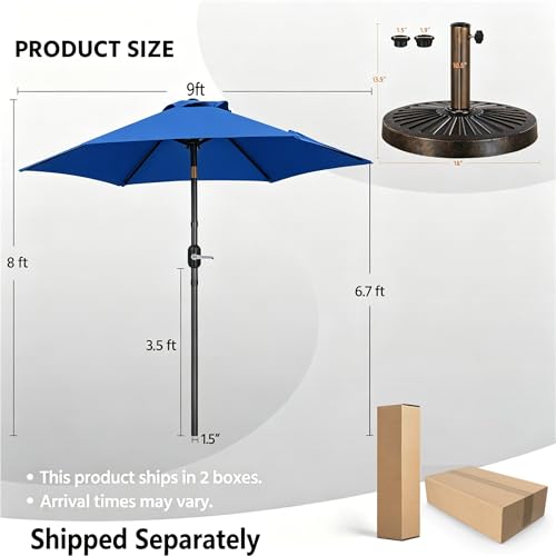 Yaheetech 9FT Patio Umbrella Outdoor with Heavy Duty Base Included,Table Umbrella with Push Button Tilt and Crank, UV Protection Waterproof for Yard/Outdoor/Wedding Parties and Events - Royal Blue - color: Royal Blue, size: 9FT