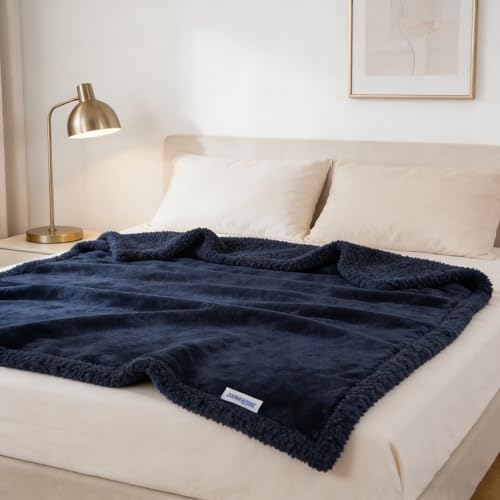 Waterproof Dog Blanket for Large Dogs - Reversible Washable Pet Blanket, Soft Sherpa Fleece Furniture Protector, Cat Throw Bed Couch, Navy,50"x60" - color: Navy, size: 50x60 Inch