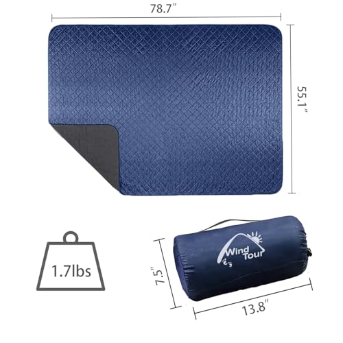 Wind Tour Warm Polar Fleece Blanket Picnic Outdoor & Beach, Machine Washable Camping Quilt for Cold Weather, Adventure, Sleeping, Backpacking (Dark Blue) - color: Dark Blue