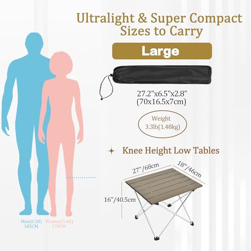 Grope Small Folding Camping Table with Aluminum Table Top, Beach Table for Sand with Carrying Bag,Prefect for Outdoor, Picnic, BBQ, Cooking, Festival (Coffee-L) - color: Coffee, size: Large