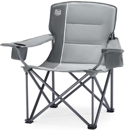 Timber Ridge 550 LBS Oversized Folding Camping Chair for Adults, Heavy Duty with Cup Holder Side Pocket for Camping, Lawn, Picnic, Grey - color: Grey