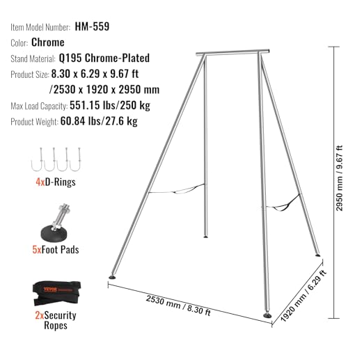 VEVOR Yoga Stand Frame, Max 441-551 lbs Load Swing Stand, Triangular Structure Aerial Rig, Aerial Silk Stands with Yoga Hammock, Standard & Height-Adjustable Version - color: Silver, style: Standard Version