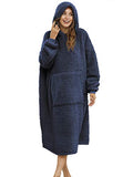 Sherpa Wearable Blanket Oversized Hoodie Sweatshirt TV Blanket with Long Sleeves and Pocket-Navy - color: Navy