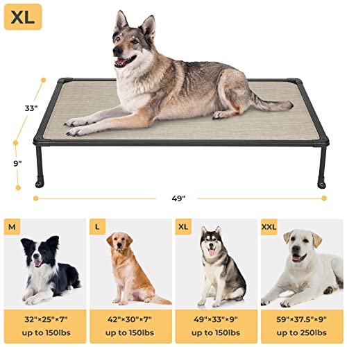 Veehoo Chewproof Elevated Dog Bed - Cooling Raised Pet Cot, Breathable Mesh, Washable & Non-Slip for Large Dogs, Indoor/Outdoor, Beige Coffee Mat and Black Frame, 49x33inches (Model CWC2203A03) - color: Beige Coffee, size: 49.0"L x 33.0"W x 9.0"Th