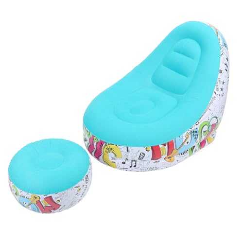 Pomya Foldable Air Lounger Chair with Foot Stool | Inflatable Sofa Bed for Beach, Camping, Outdoor - Flocking Fabric Design (Blue) - color: Blue