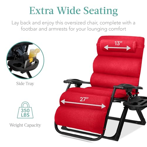 Best Choice Products Oversized Zero Gravity Chair, Folding Outdoor Patio Recliner, XL Anti Gravity Lounger w/Removable Cushion, Cup Holder, Side Tray, 350lb Capacity - Crimson Red - color: Crimson Red