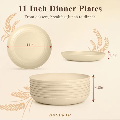 Large Dinner Plates Set for 8, Wheat Straw Plate 11 Inch, Unbreakable & Lightweight Serving Plates, Microwave & Dishwasher Safe Big Plate for Restaurant, Camping, Kitchen - Beige - color: Beige, size: 11 Inch