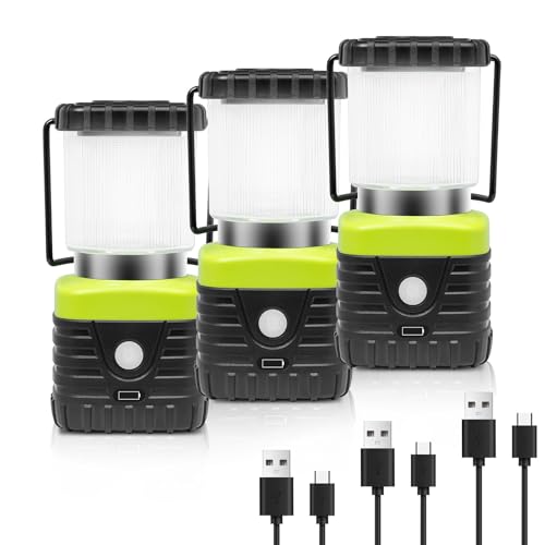 Jarxin 3PCS 6500K White Light LED Camping Lantern Rechargeable 1000LM, 4500mAh Power Bank, Flashlight for Hurricane Emergency, Hiking, IP44 Waterproof Lantern(Black) - style: Black/white light