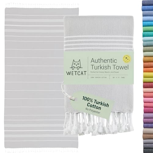 WETCAT Turkish Beach Towel Oversized (38"x71") 100% Turkish Cotton, Made in Turkey - Sand Free, Extra Large, Ultra Soft, Quick Drying, Compact & Lightweight for Travel - Light Grey - color: Light Grey, size: Beach Towel (38" x 71")