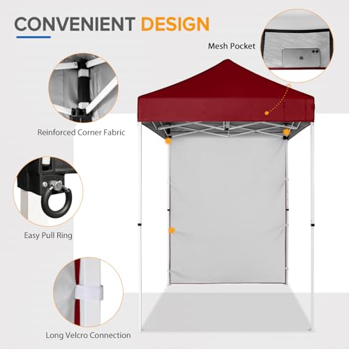 EAGLE PEAK Pop up Canopy 5x5, Outdoor Portable Canopy Tent with One Removable Sunwall, Carry Bag Included, Burgundy - color: Burgundy