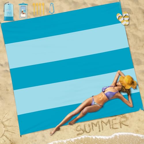 Famstar Beach Blanket Sandproof Waterproof 10'×9' 1-8 Adults Oversized,Compact Lightweight Durable Beach Mat for Travel Camping Hiking Picnic Blanket - color: Light Green, size: 10'×9'