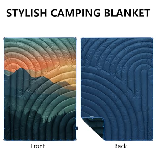 Camping Blanket,Lightweight Puffy Printed Camping Blanket Packable Outdoor Blanket for Camping,Traveling, Stadium, Hiking, Picnics - color: Cyan Sky, size: 52x75"