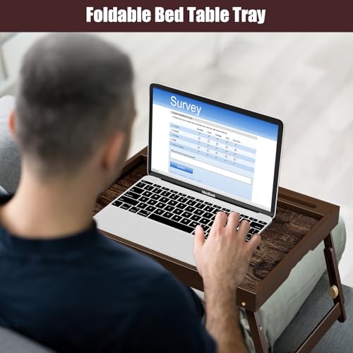 2 Pack Bamboo Breakfast Tray with Telescopic Legs Tray with Foldable Legs and Removable Stand | Ergonomic Handle | Portable Bed Tray for Dining, Working, Laptop, Tablet and Phone - color: Telescopic, size: Large- 2 pack