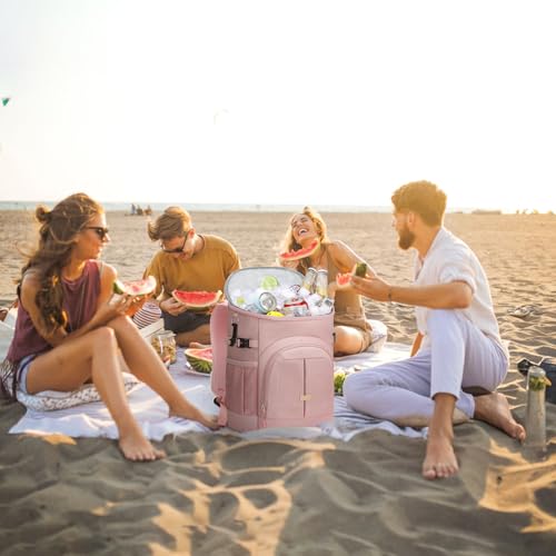 Pritent Cooler Backpack for Men Women Insulated Waterproof Backpack Cooler Leak Proof Cooler Bag Lightweight Lunch Backpack for Camping Beach Travel Picnic - color: Pink, size: 45 Cans