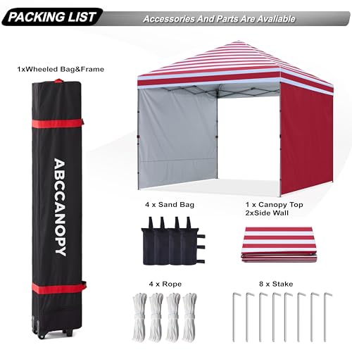 ABCCANOPY Easy Pop up Canopy Tent with 2 Sidewalls for Outdoor Sun Blocking or Rain Protection,10x10, Red Stripes - color: Red Stripes, size: 10x10