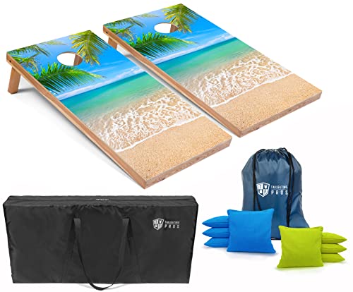 Tailgating Pros Cornhole Board Set w/Bean Bags and Carrying Case - 4'x2' Corn Hole Toss - Tournament and Lightweight Options - Optional LED Lights - color: Beach, size: 4'x2' Boards w/ LED Ring Lights