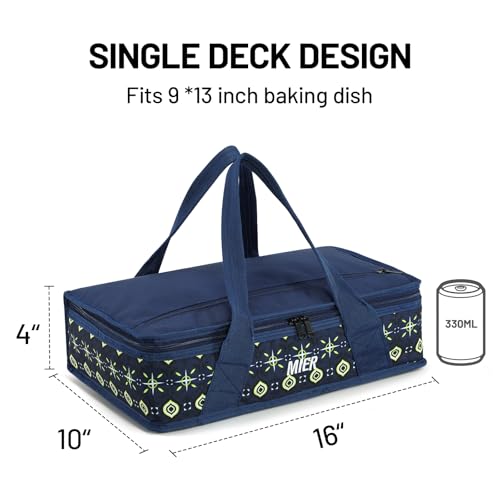MIER Insulated Casserole Carrier for Hot or Cold Food Thermal Food Carrier Bag for Lasagna Potluck Parties Picnic Cookouts, Fits 9"x13" Baking Dish/Foil Pan, Deep Blue - color: Deep Blue, size: 16 x 10 x 4 inches
