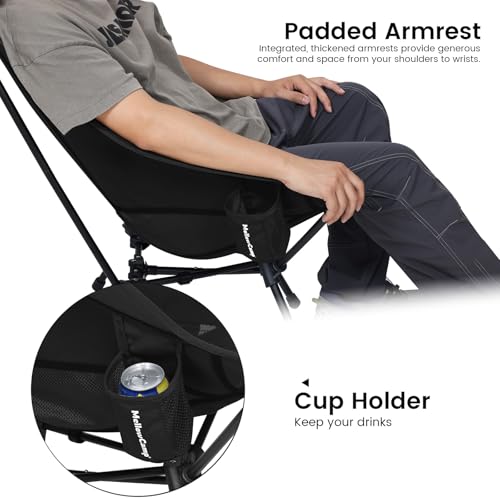 MellowCamp High Back Camping Chair, Oversized Comfort Design Collapsible Camp Chair with Pillow (Black) - color: High Back Black