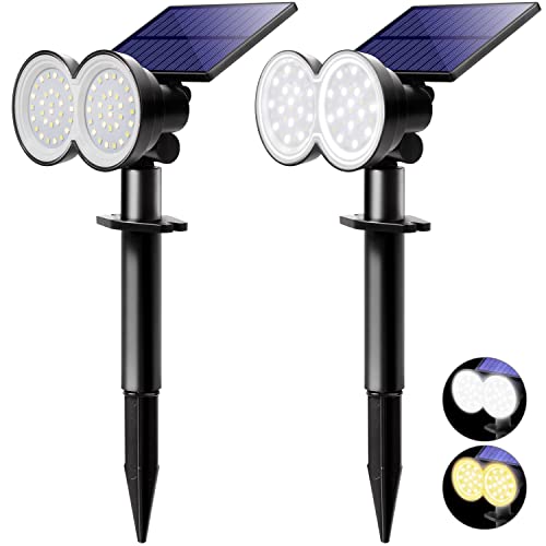K KASONIC - Solar Spot Lights Outdoor, Waterproof LED Solar Landscape Spotlights, Wall & Ground Lights Dark Sensing Auto On/Off, Garden Lights for Yard Pathway Walkway, Daylight & Warm White, 2 Pack