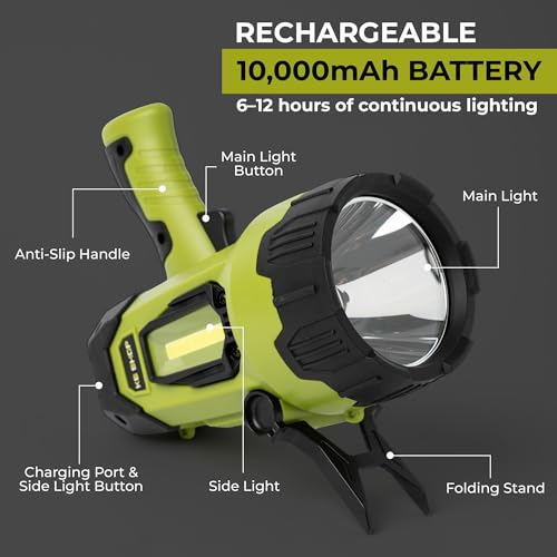 Camping Lantern Rechargeable - Led Spotlight Flashlight 90,000LM With 10,000mAh (6 To 12 Hours Of Runtime) - Usb-c Fast Charging- Outdoor Handheld Spotlight For Camping, Flash Lights For Emergency