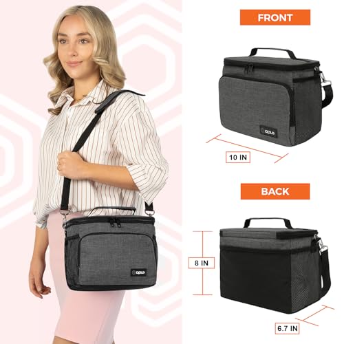 opux Insulated Soft Lunch Bag for Men Women for Office Work School Picnic, Leakproof Cooler Bag with Shoulder Strap for Kid Adult (Charcoal Gray) - color: Charcoal Gray, size: Medium